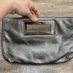 MICHAEL Michael Kors Metallic Grey Leather Top Handle Frame Clutch Gray Photo 2