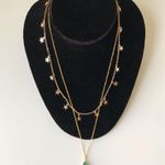 Gold Toned Necklace Set, Star Dangle And Emerald Pendant Necklaces Photo 1