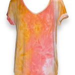 Pink Lily Tie Dye Pullover V-neck Top Roll Sleeve Detail OVERSIZED Size Small Photo 0