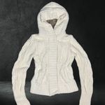 American Eagle Vtg Y2k  Cream Cableknit Hooded Sherpa Lined Zip Up Jacket Size M Photo 1