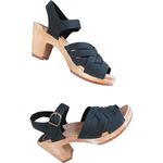 No. 6 Jane Huarache Platform Clog Leather Peep Toe Ankle Strap Midnight Black 6 Photo 0