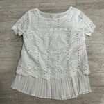 ADIVA White Eyelet Lace Pleated Hem Short Sleeve Top Women sz S Boho Cottage Photo 0