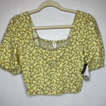 BP Floral Print Top Square Neck Puff Sleeve Crop Top Yellow XS Photo 0