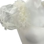 Free People Pretty Petals White Organza Puff Sleeves Thong Bodysuit Top Size XS Photo 4