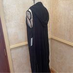 Rachel Zoe  Linen Blend Long Hooded Sleeveless Cardigan Black Semi Sheer XLarge Photo 3