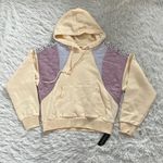 BLANK NYC  women’s Peach & Purple Patchwork French Terry Hooded Sweatshirt size S Photo 1