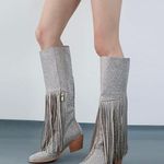 Rhinestone knee high cowboy fringe boots Silver Size 9 Photo 2