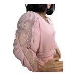 Vintage Bernadette designs pink ruched gown sheer puffy beaded sleeves size Med Photo 3