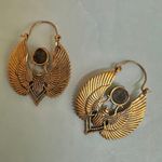 Egyptian Revival Scarab Wing Earrings with Labradorite Gold Photo 2