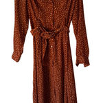 Lush Clothing Lush Sm Rust Brown Polka Dot Long Sleeve Midi Dress with Belt‎ Preppy Old Money Photo 0