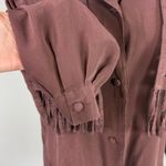 Vintage Rhoda Lynne 100% Silk Woven Fringe Brown Button Down Blouse Size Medium Photo 3
