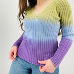 vintage y2k ombre crushed lavender sage green slouchy sweater v Photo 7