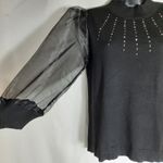 89th + Madison Women's Sweater Black Embellished Sheer Mesh Sleeves Size Small Photo 1