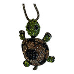 Turtle Necklace Rhinestone Green Brown‎ Black Chain Pendant Movement Jewelry Photo 4