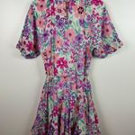 Fate Women Frances Floral Pleated Skirt Dress Sz L Puff Sleeve Colorful Feminine Pink Size L Photo 7