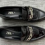 ZARA  Women’s Patent Chain Loafer Shoes Black Size 38 Photo 0