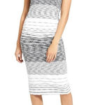 Athleta Comeback Tank Midi Dress Ruched Cinched Sides Striped White/Black 1X Photo 0