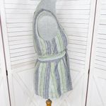 Kasper Linen Striped Tie Waist Sleeveless Tank Top Shirt Green Blue 8 Photo 3