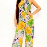 HYFVE HYFYVE Wide Leg Tropical Print Floral Jumpsuit Size Medium Party Cruise Resort Photo 0