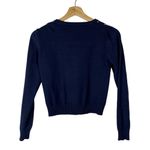 Boutique  Navy Blue Argyle Diamond Button Down Cropped Cardigan Sweater XS Photo 1
