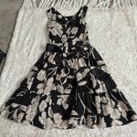 Vintage Mulberry Silk Sz 8 Jesire Black Cream Floral Midi Dress Square Neckline Photo 2