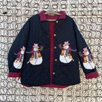 Vintage Americana appliqué snowman quilted jacket reversible w black red plaid Size M Photo 0