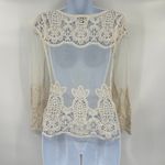 EXPRESS Crochet Micro Mesh Womens Top Sz XS Cream Festival Dainty Boho Cottage Photo 5