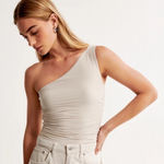 Abercrombie & Fitch  One Shoulder Ruched Side Stretchy Tank Top Small Stone Taupe Photo 0