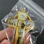 Vintage Saint Anthony Virgin Mary Jesus Miraculous Cross Keychain Gold Toned Photo 2