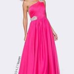 Ashley Lauren  Hot Pink Pleated Crystal Pearl Beaded One Shoulder Gown Size 8 Photo 0