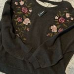 EXPRESS dark gray floral embroidered sweater size medium New Photo 0