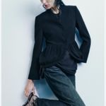 ZARA NWT  Black Voluminous Cropped Peplum Blazer Medium Photo 8