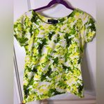 Jones New York Petite Medium 100% Cotton Natural Fiber Yellow Green Print Top Photo 7