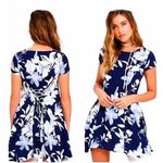 Lulus  Through The Fields Navy Blue Floral Print Lace Up Back Dress ~ Women's SM Photo 1
