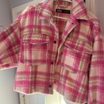 ZARA Pink and White Plaid Cropped Jacket Photo 1