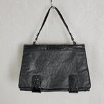 Guess Womens Shoulder Bag Black Ostrich Embossed Faux Leather Accordion Clutch Photo 69