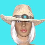 Stylish Tan Cowgirl Hat with Turquoise Accent and a little sparkle all over! Photo 1