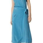 Equipment Maovesa Polka Dot Drop Waist Silk Wrap Dress in Mediterranean Blue New Photo 0