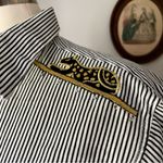 VINTAGE 1980s bedazzled jaguar pinstriped blouse Size L Photo 12