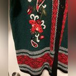 Koret Green Ugly Christmas Embroidered Floral Button Down Cardigan Sweater Size L Photo 9