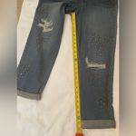 Style & Co NWT  Blue Beaded Embroidered Denim Distressed Boyfriend Jeans Size 8 Photo 5