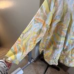 Rachel Zoe  Linen Tropical Floral Button Down Tunic Blouse Long‎ Sleeve Pastel 2X Photo 3