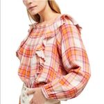 We The Free Free People Plaid Ruffle Top Long Sleeve Size L NWT $118.00 Photo 5