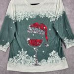 None Green Snow Flake Wine Santa Cozy Vibe Christmas Print Top Medium Photo 3