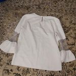 FLAW Elegant White Blouse with Sheer Sleeves pearl sparkles Size M Photo 7