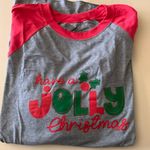 Next Level Apparel 3/4 sleeve baseball tee Gray w/ red sleeves “have a jolly Christmas “ Photo 0