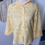 Vtg Butter Yellow Butterfly Shimmer Lightweight 3/4 Sleeve Button Photo 0
