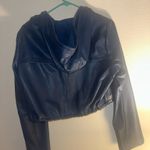 BCBGMAXAZRIA  Blue Cropped Hooded Leather Jacket XS Photo 3