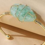 Natural Cut Chunky Wire Wrapped Aventurine Bracelet Gold Hardware Green Photo 0