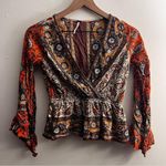 Free People  Rosalie Wrap Top long sleeve asymmetric indie hippie festival floral Photo 1